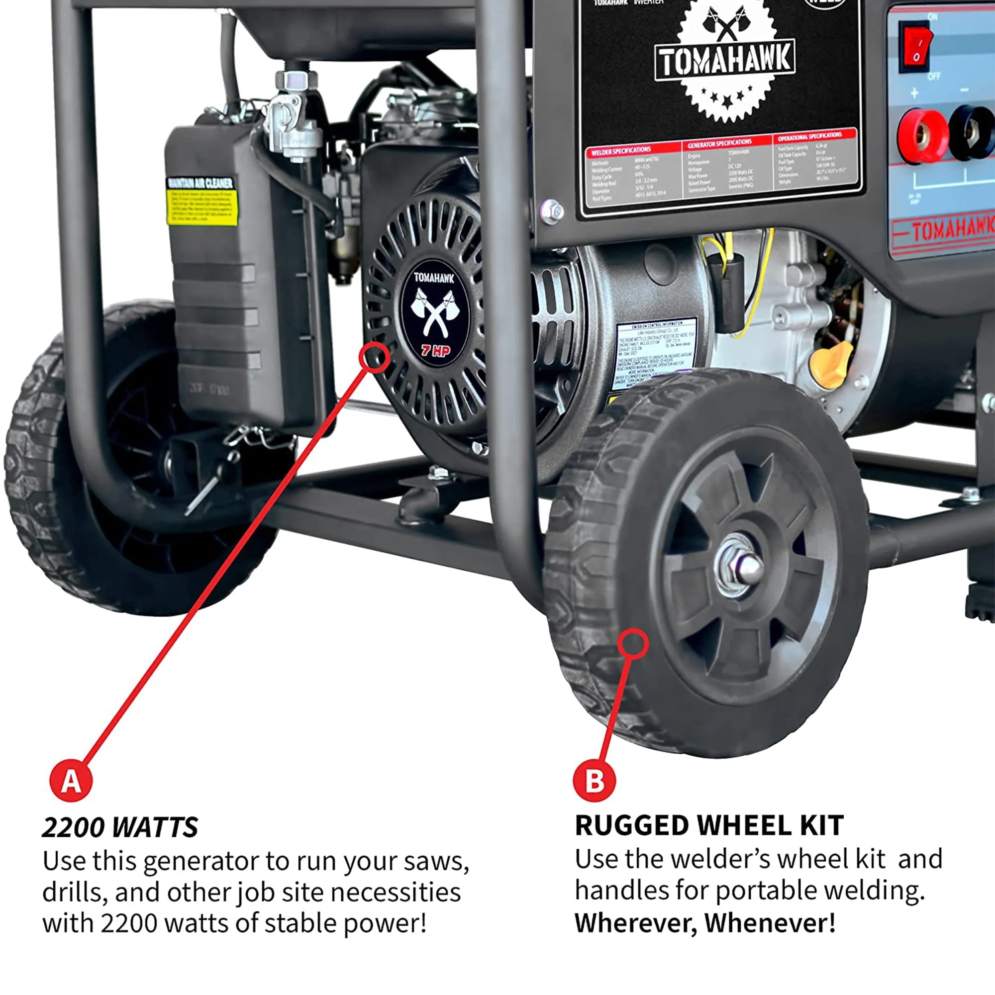 Tomahawk Power TWG120A 120 Amp Welder with 7HP Gas Powered 2,200W Generator