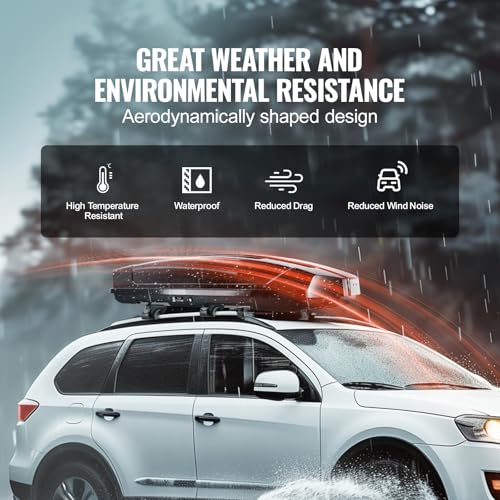 VEVOR Rooftop Cargo Carrier, 18 Cubic Feet Roof Cargo Box, ABS Hard Shell Roof Box, with Dual-Sided Opening and 2 Reinforced Straps, Aerodynamic, Suitable for most Crossbar, for Car, Wagon, SUV, Black