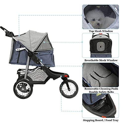 VIAGDO Premium Heavy Duty Dog Stroller for Small Medium Dogs & Cats, 3-Wheel Pet Stroller, Foldable Cat Strollers with Suspension System/Link Brake/One-Hand Fold, Max. Loading 55 LBS Black Red