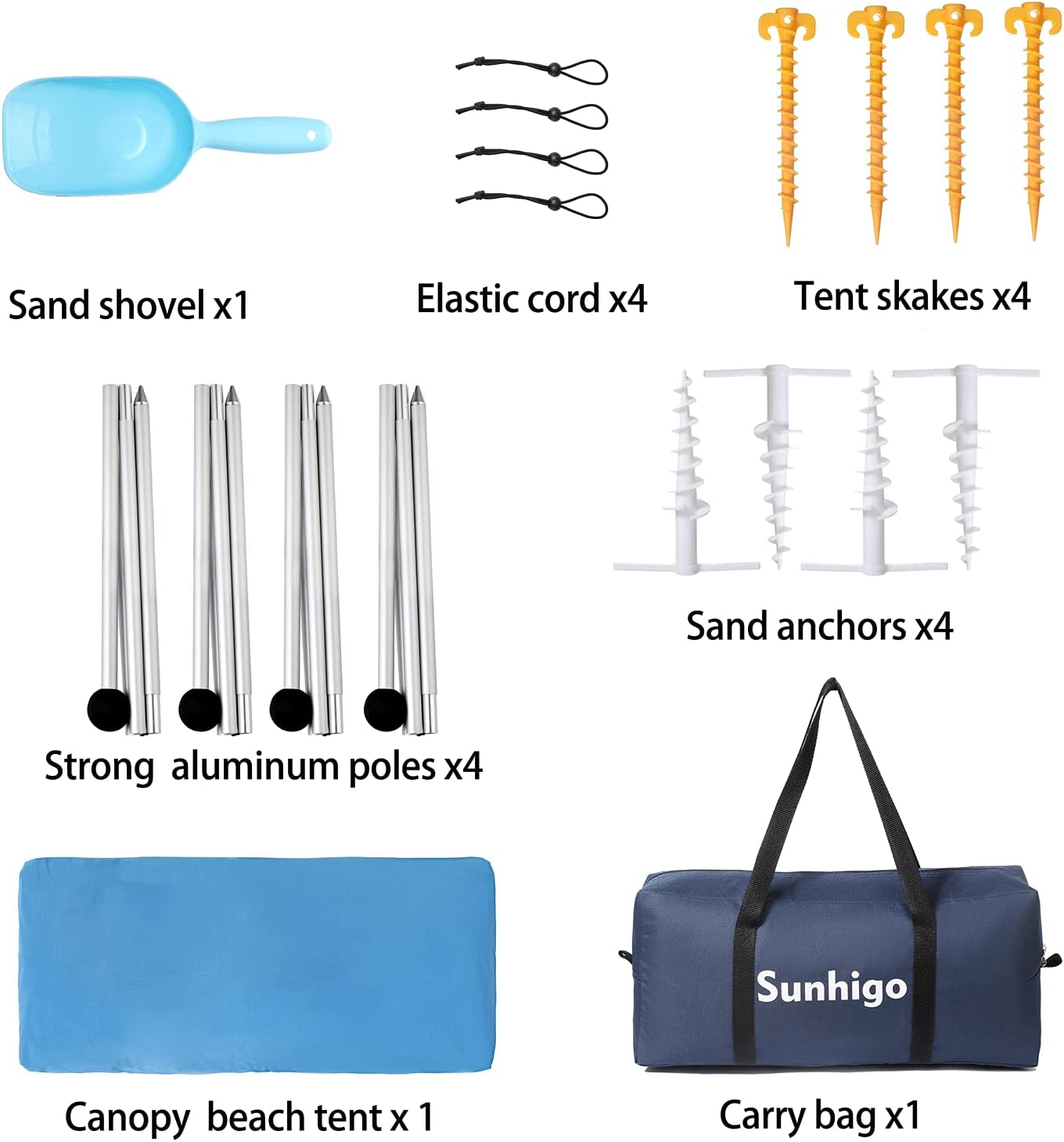 Sunhigo Beach Shade Canopy UPF50+ Family Beach Tent with 4 Aluminum Poles, Sand Shovel and Carry Bag, Portable Beach Sunshade Pop Up Sun Shelter for Beach,Fishing,Backyard and Picnics (10x10 Ft,Navy)
