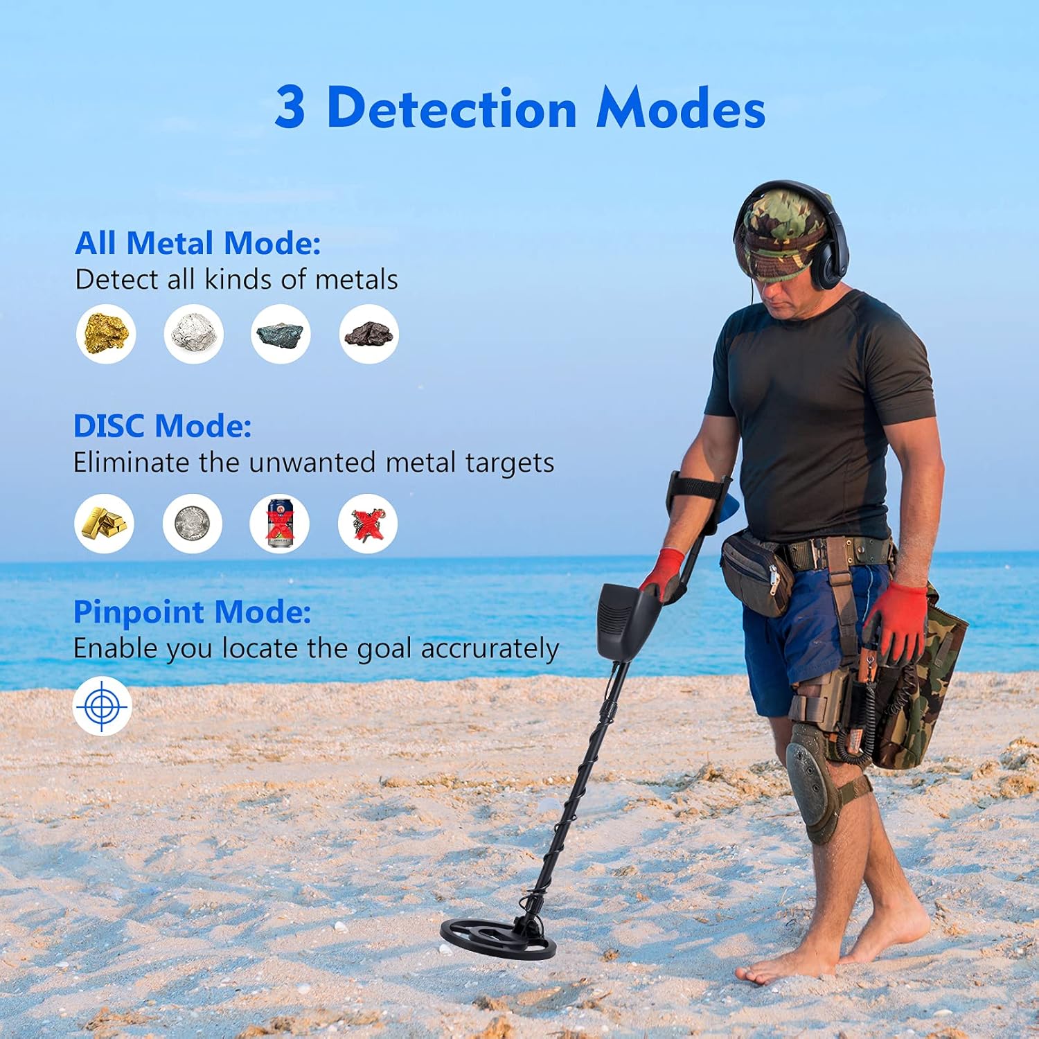 KENTOKTOOL Metal Detector for Adults & Kids, Adjustable Professional Metal Detector with LCD Display, Pinpoint & Disc & All Metal 3 Modes, 8" Waterproof Search Coil 10" Depth for Treasure Hunting