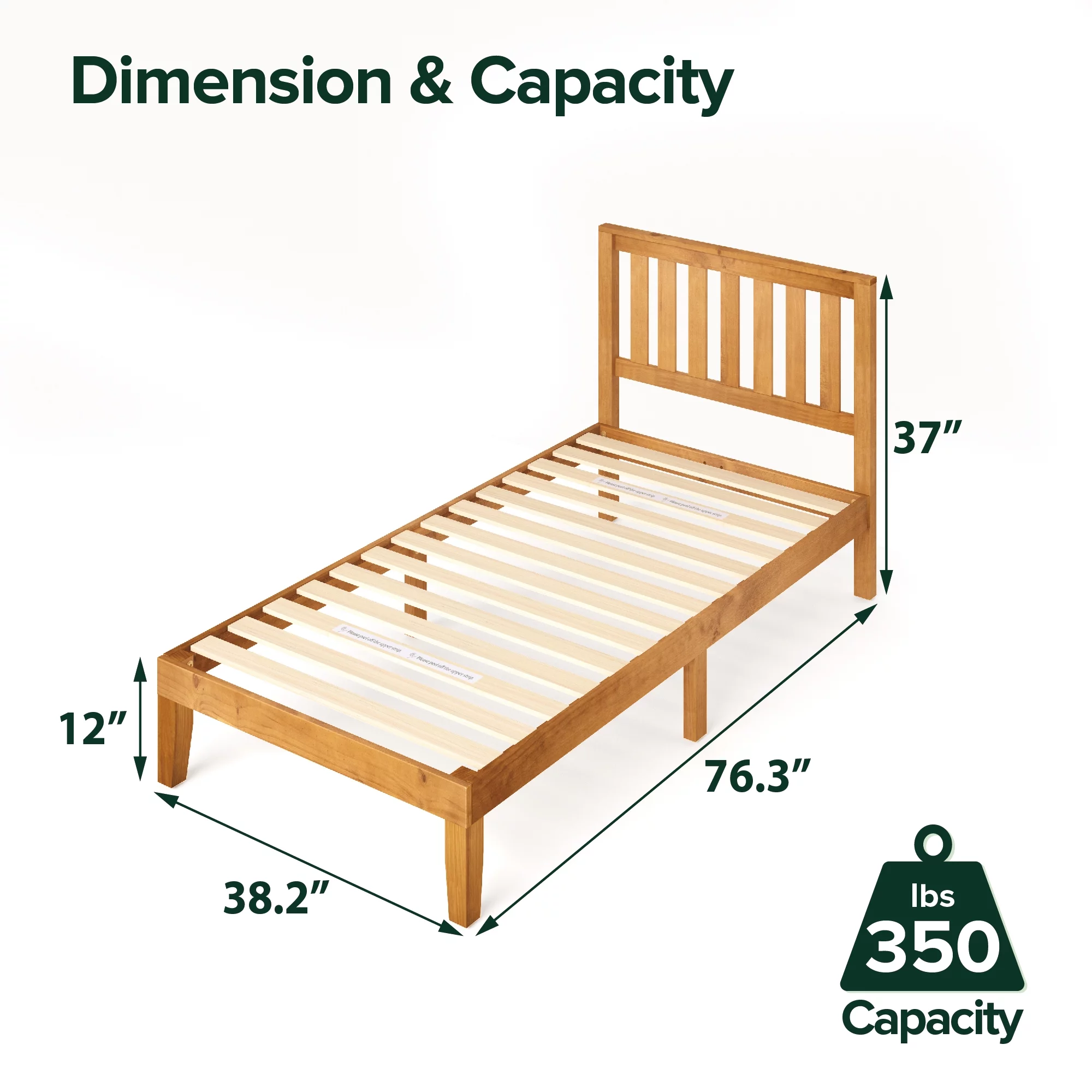 Zinus Alexia 37 Wood Platform Bed with Headboard, Rustic Pine, Full