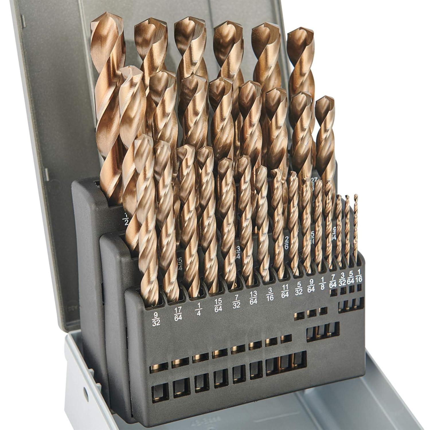 BeHappy Drill Bit Set 29pcs, M35 Cobalt Drill Bit Set, High Speed Steel Twist Drill Bit Set for Hardened Metal, Stainless Steel, Cast Iron and Wood Plastic with Indexed Storage Case, 1/16"-1/2" Pack of 2