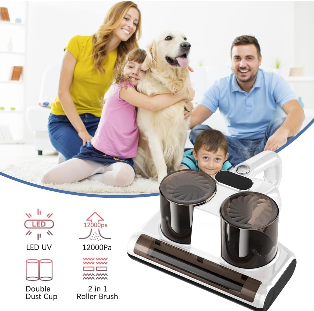 Bed Vacuum Cleaner, Mattress Vacuum Cleaner with UV & High Heating Tech, 12Kpa Strong Suction Handheld Vacuums of Bed Mattress Sofas, Pet Hair and Carpets