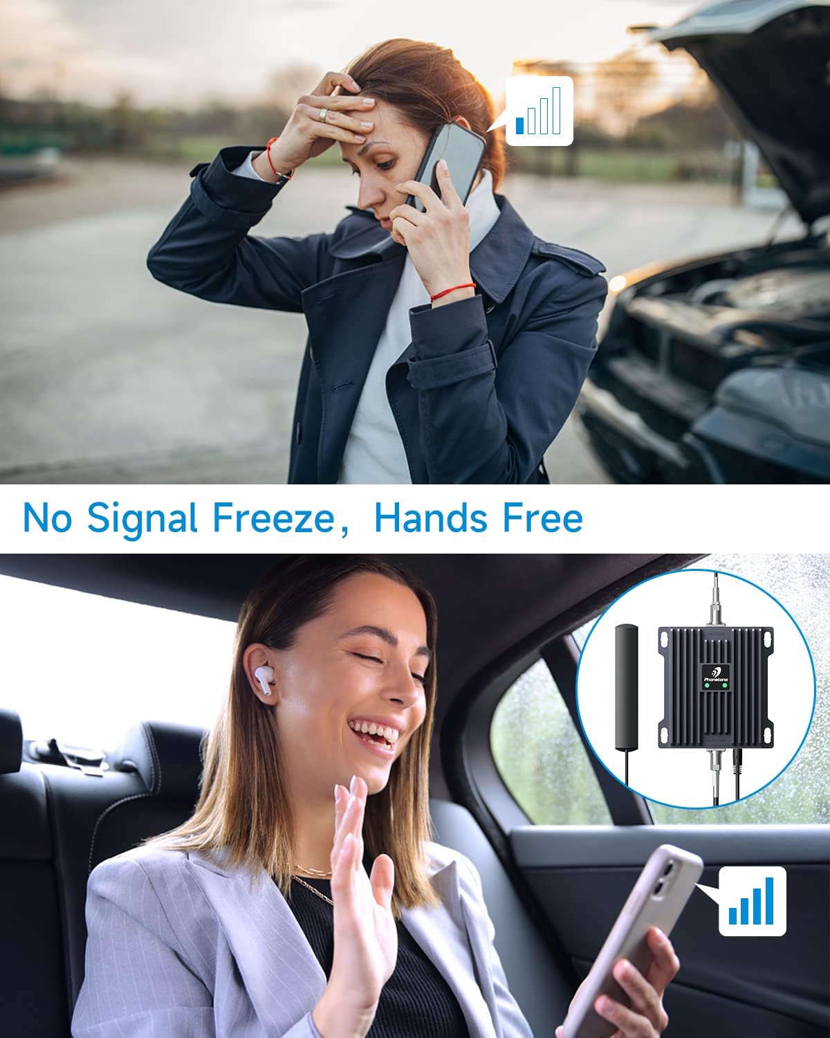 Cell Phone Signal Booster for Cars and SUVs | Boosts 5G 4G LTE Data & Volte for Verizon AT&T on Band 12/13/17 | Omni-Directional Roof Antenna Easy Installation | FCC Approved (2ALZEL65AV)