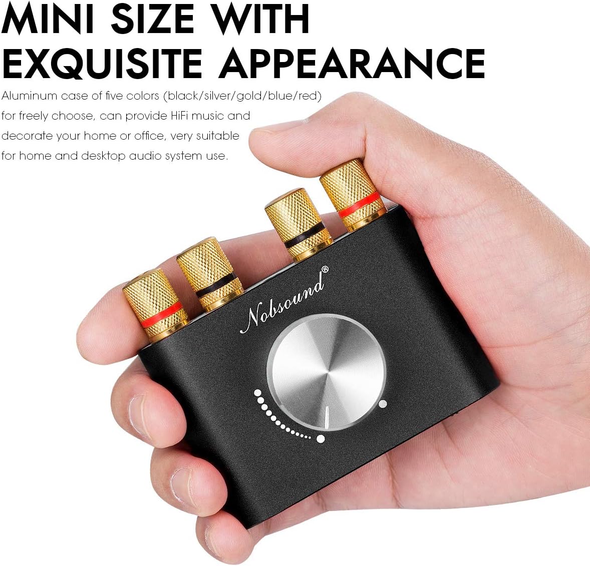 Nobsound Mini Bluetooth 5.0 Power Amplifier, Stereo Hi-Fi Digital Amp 2.0 Channel 50W&times;2 with AUX/USB/Bluetooth Input, Wireless Audio Receiver, PC Sound Card with Power Supply (Black)