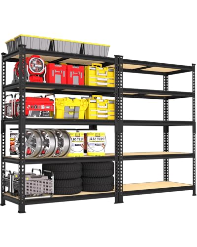 PrimeZone 2 Pack Storage Shelves 48" x 24" x 72" - 5 Tier Heavy Duty Adjustable Garage Storage Shelving, Metal Storage Utility Rack Shelf Unit for Warehouse Pantry Closet Kitchen, Black