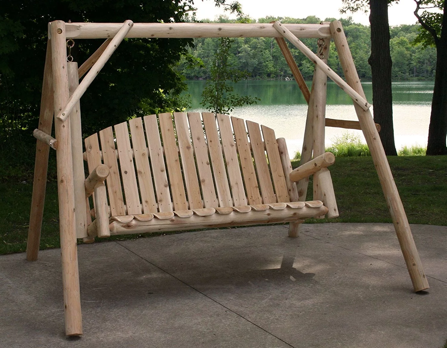 Lakeland Mills Country Cedar Outdoor Porch Swing and Stand Set with End Table