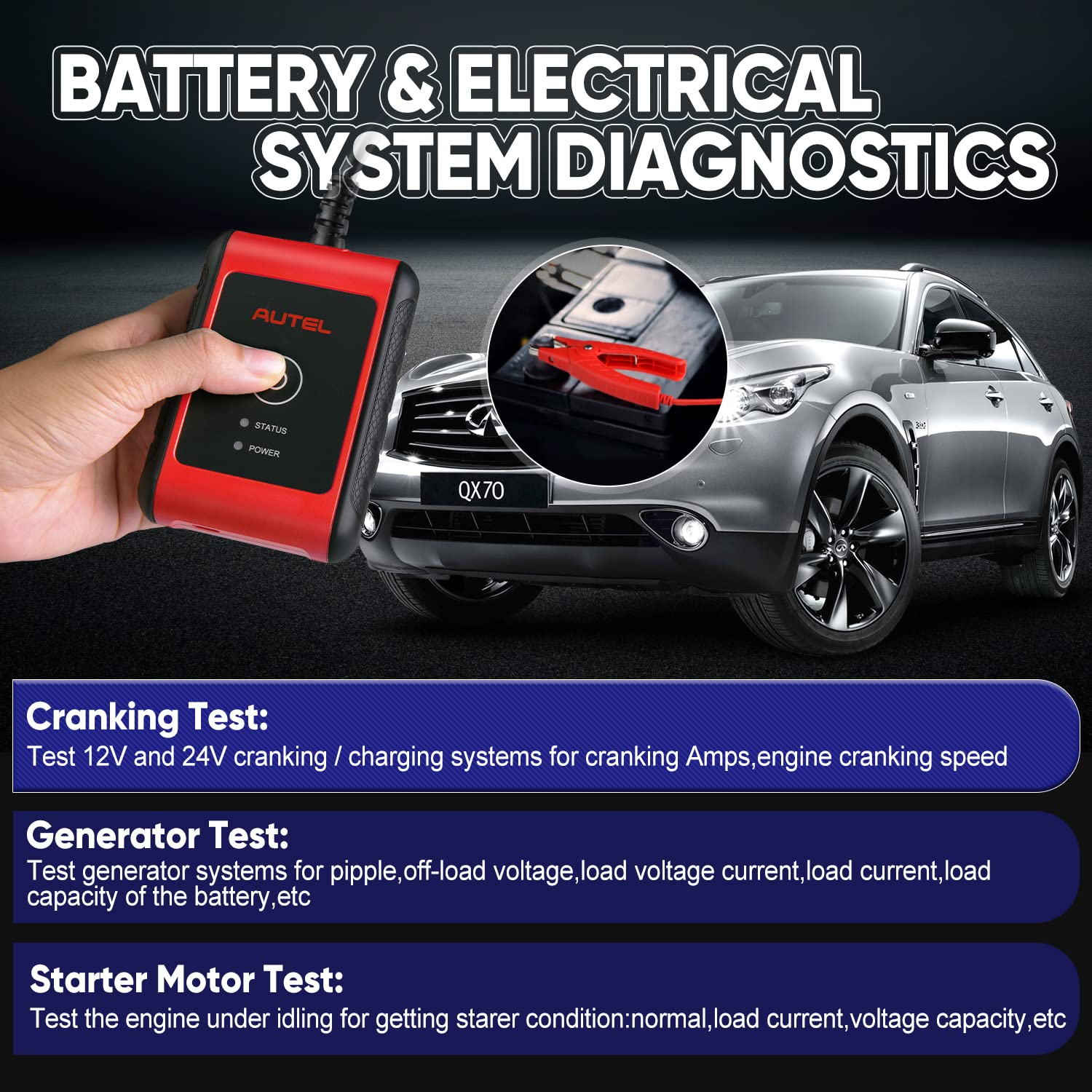 Autel Battery Tester MaxiBAS BT508, 6V 12V 100 - 2000 CCA Load Tester, Auto Battery Analyzer Charging Cranking System, Adaptive Conductance (Worth $1000), All System Diagnostic Tool, Upgraded of BT506