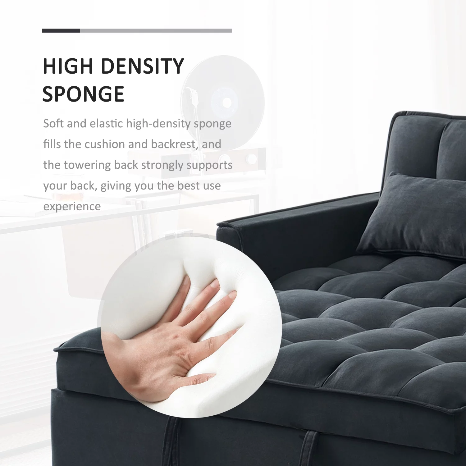 Tzicr 55.5'' 3-in-1 Convertible Sleeper Sofa Bed, Modern Velvet Loveseat Futon Couch Pullout Bed with Adjustable Backrest, Side Storage Pockets and Pillows. (Black) - Curated Treasures Market