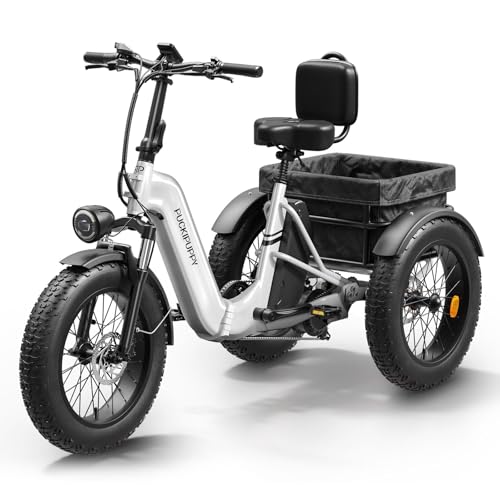 Electric Trike for Adult with 750W Motor, 48V 18AH Cells Battery, Pickup Class 500 LB Load Electric Tricycle with 20" Fat Tire and Large Basket, 60 Miles Range, for City and Mountain Road