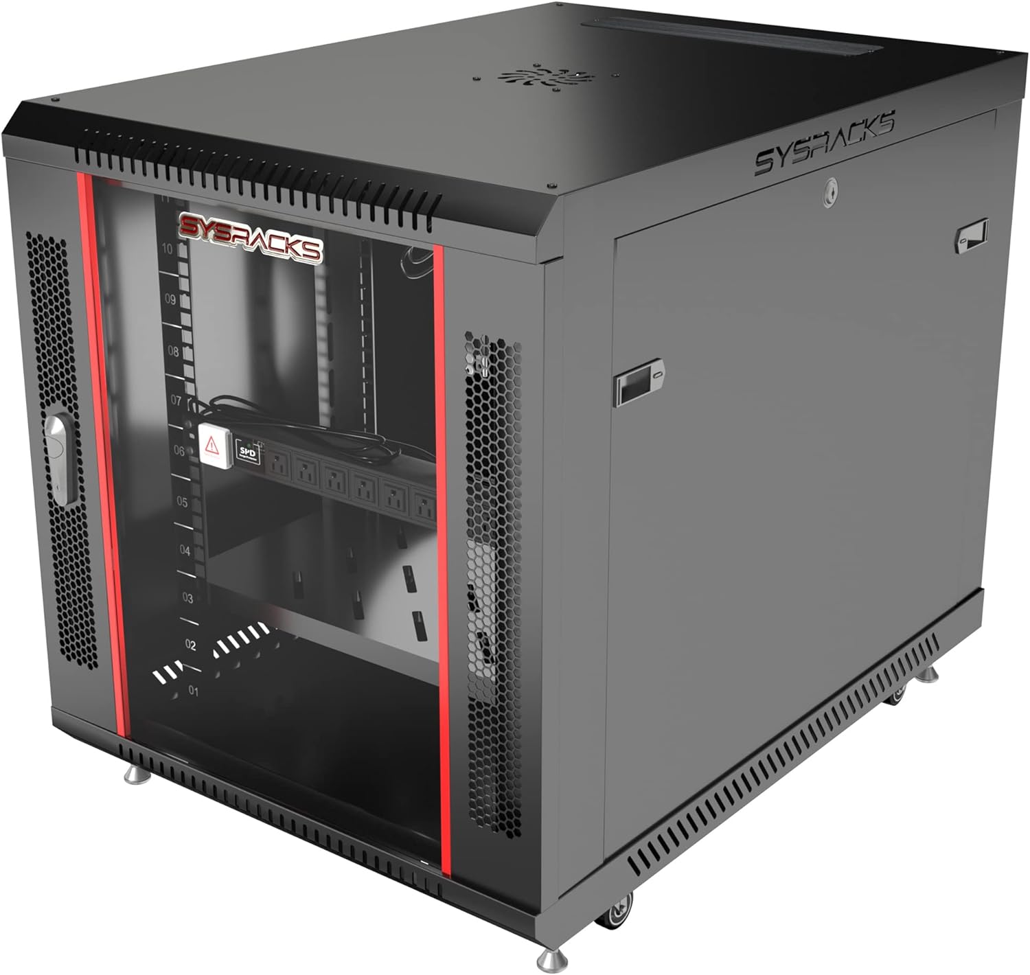 Sysracks 12 U Server Rack 35 Inch Deep Network Cabinet Under Desk Portable Locking Data Enclosure - PDU/Casters/Fan/Shelf/Hardware/PDU/Black