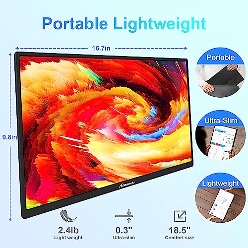 aimuonos 18.5inch Portable Monitor for Laptop,1080P Laptops Monitors 120Hz FHD HDR Plug&Play HDMI IPS Display Dual Speakers Travel External Screen for PC,Tablet,Mac,Switch,Xbox,PS3/4/5 Will