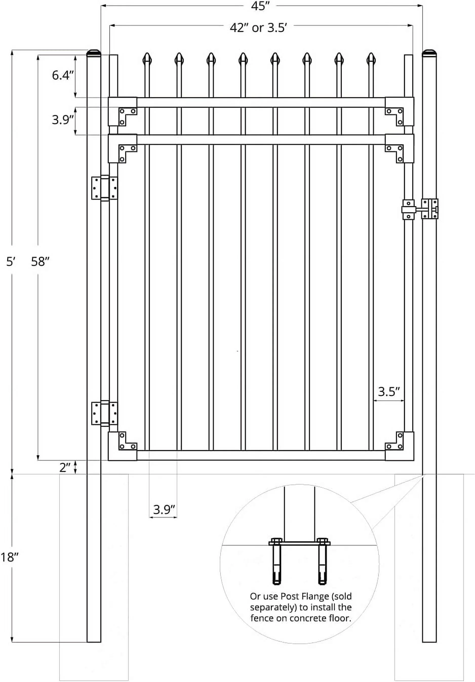 Xcel Fence Aspen Style 3-Rail Steel Fence Gate, Powder-Coated Black, 4ft x 5ft