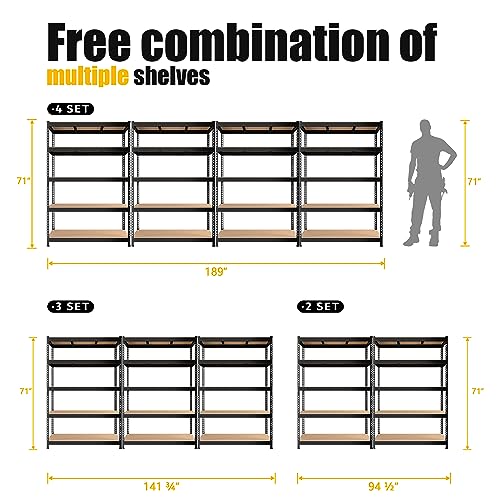 PrimeZone 2 Pack Storage Shelves 48" x 24" x 72" - 5 Tier Heavy Duty Adjustable Garage Storage Shelving, Metal Storage Utility Rack Shelf Unit for Warehouse Pantry Closet Kitchen, Black