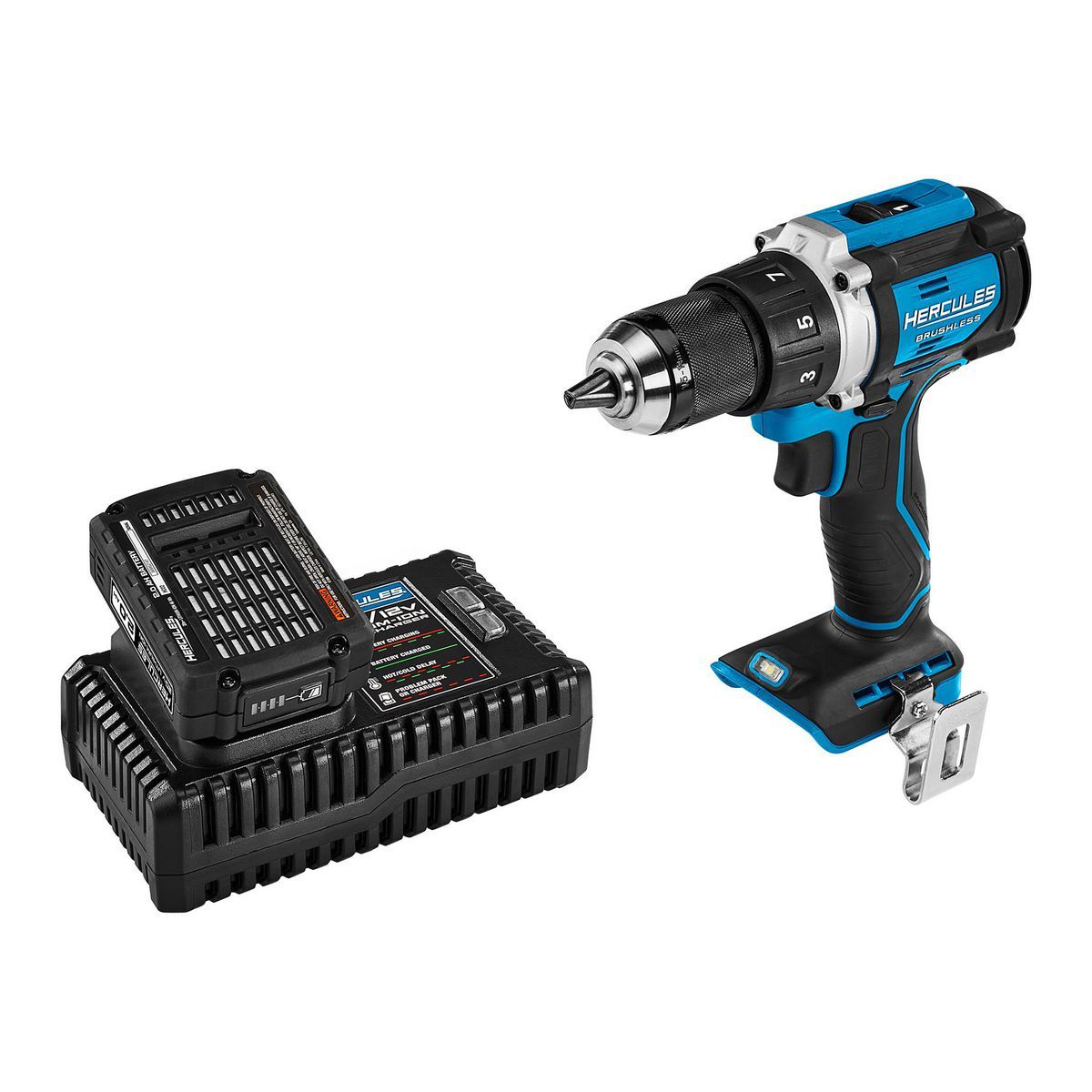 HERCULES 20V Brushless Cordless, 1/2 in. Drill/Driver Kit with Side Handle, 2 Ah Battery, and Charger