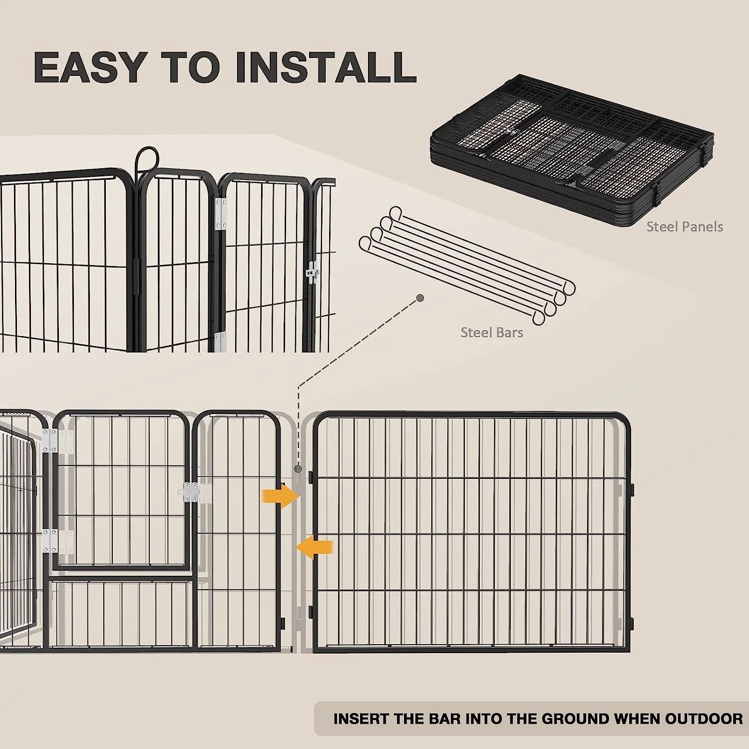Bossin  Dog Playpen Dog Kennel Pen Cage Dog Fence Exercise Pen with Doors 8/16/24 Panel 24inch 24 inch 8 Panels - Curated Treasures Market