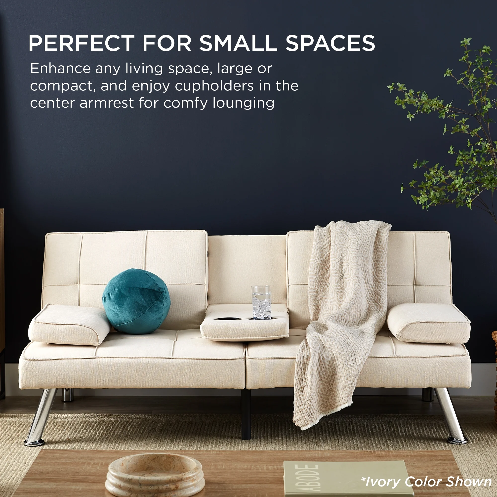 Best Choice Products Modern Linen Convertible Futon Sofa Bed w/ Removable Armrests, Metal Legs, Cupholders - Gray