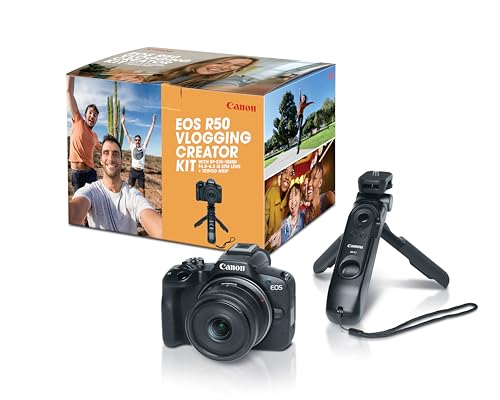 Canon EOS R50 Mirrorless Camera RF-S18-45mm F4.5-6.3 is STM Lens Kit, 24.2 Megapixel CMOS (APS-C) Sensor, 4K Video, Hybrid Camera, Photo and Video, Vlogging, Content Creator, RF Mount, Black