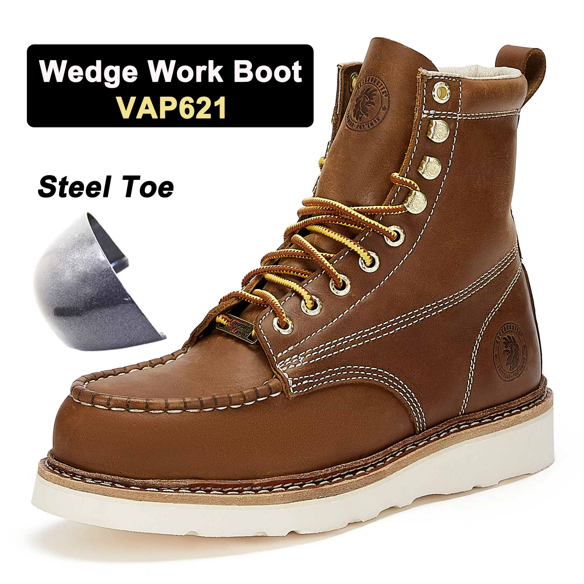 Rockrooster 7" Brown Men's Steel Toe Work Boots, EH Rated Boots for Adult E Width VAP621-14 - Curated Treasures Market