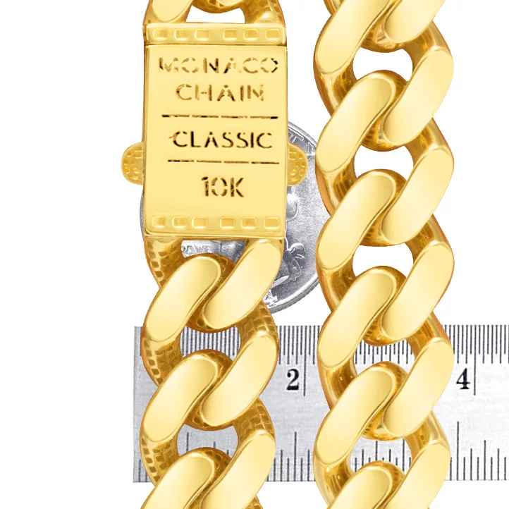 Nuragold 10k Yellow Gold 17mm Royal Monaco Miami Cuban Link Chain Necklace, Mens Jewelry Fancy Box Clasp 22" - 30"