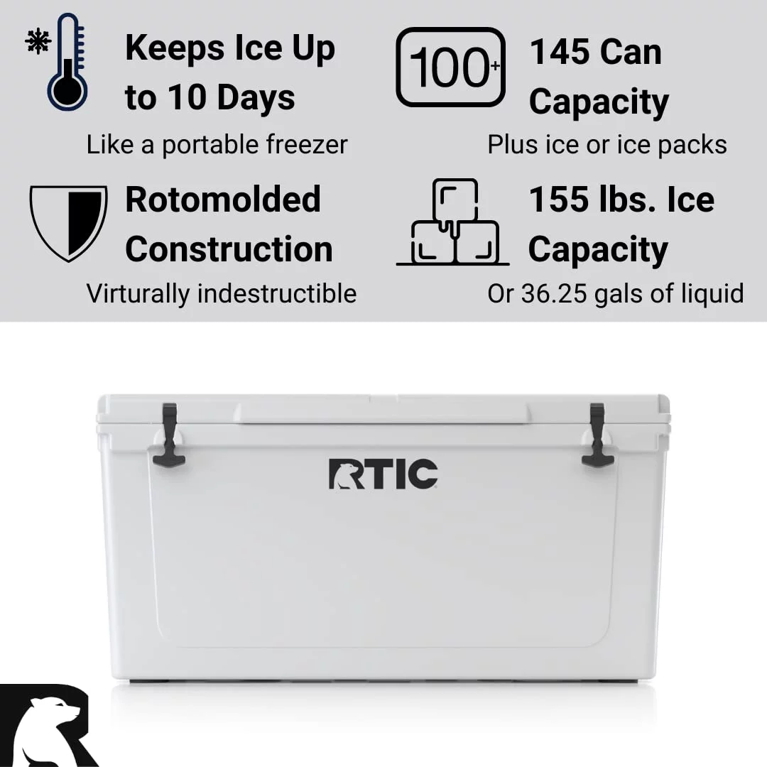 RTIC 145 qt Ultra-Tough Cooler, Insulated Portable Ice Chest for Beach, Drink, Beverage, Camping, Picnic, Fishing, Boat, Barbecue, White