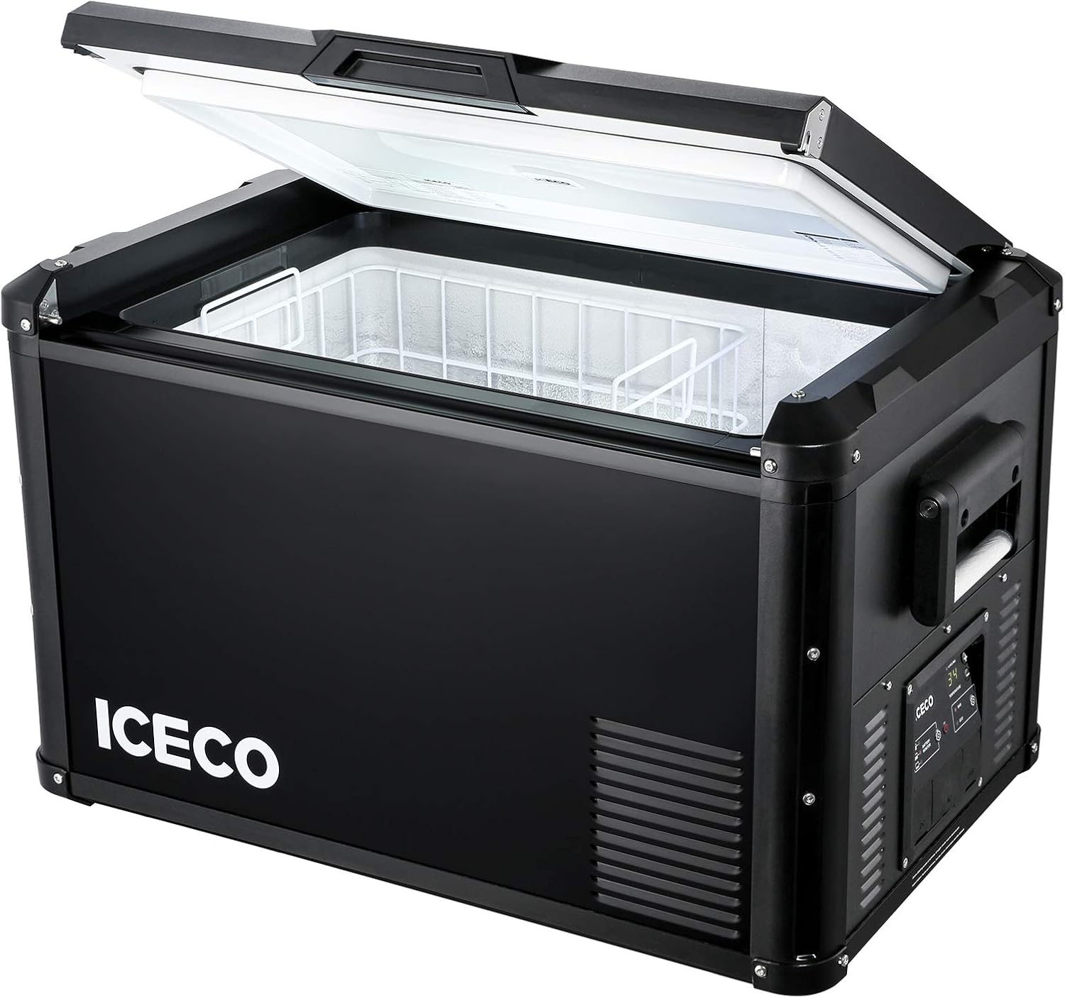 ICECO VL45 ProS Portable Refrigerator, Multi-directional Lid, Dual USB & DC 12/24V, AC 110-240V, 45L Steel Compact Refrigerator Powered by SECOP, 0℉ to 50℉, Home & Car Use [Upgrade, 47 Quarts]