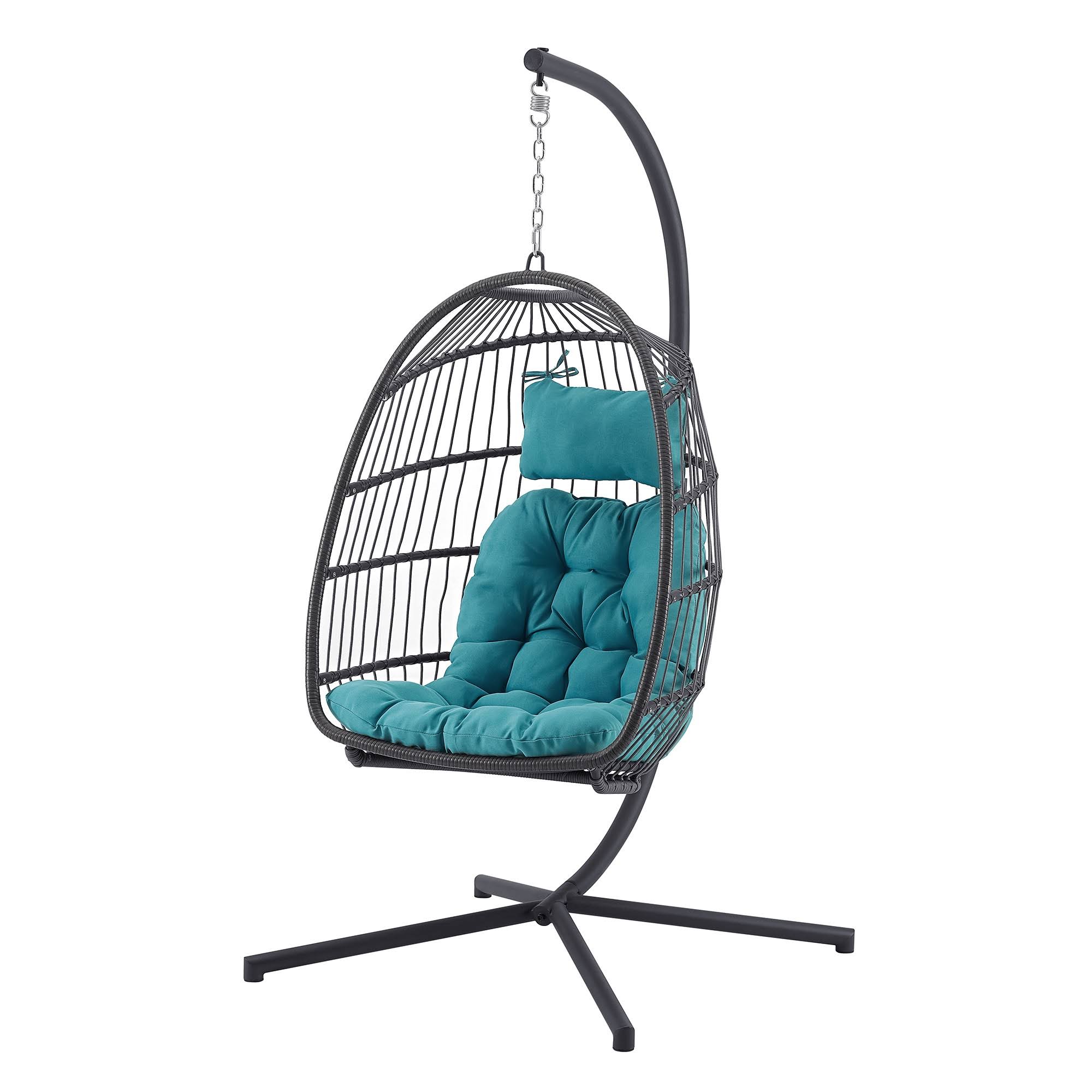 Walker Edison Swing Egg Chair with Stand - Grey/Teal
