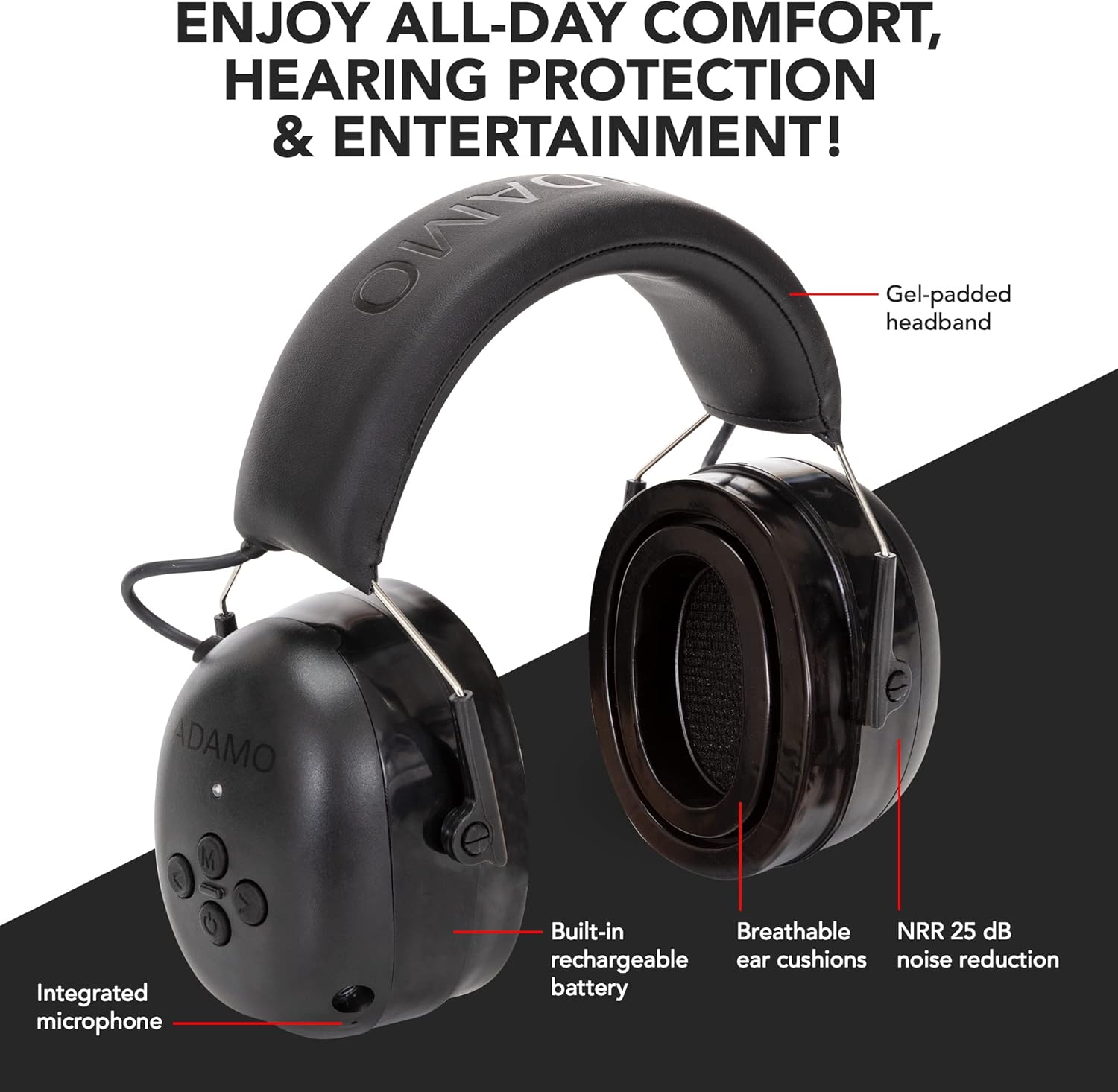 Bluetooth Hearing Protection Headphones - Noise Reduction Safety Earmuffs with Adjustable Headband - Safety Noise Cancelling Ear Muffs for Noise Reduction - Bluetooth 5.0