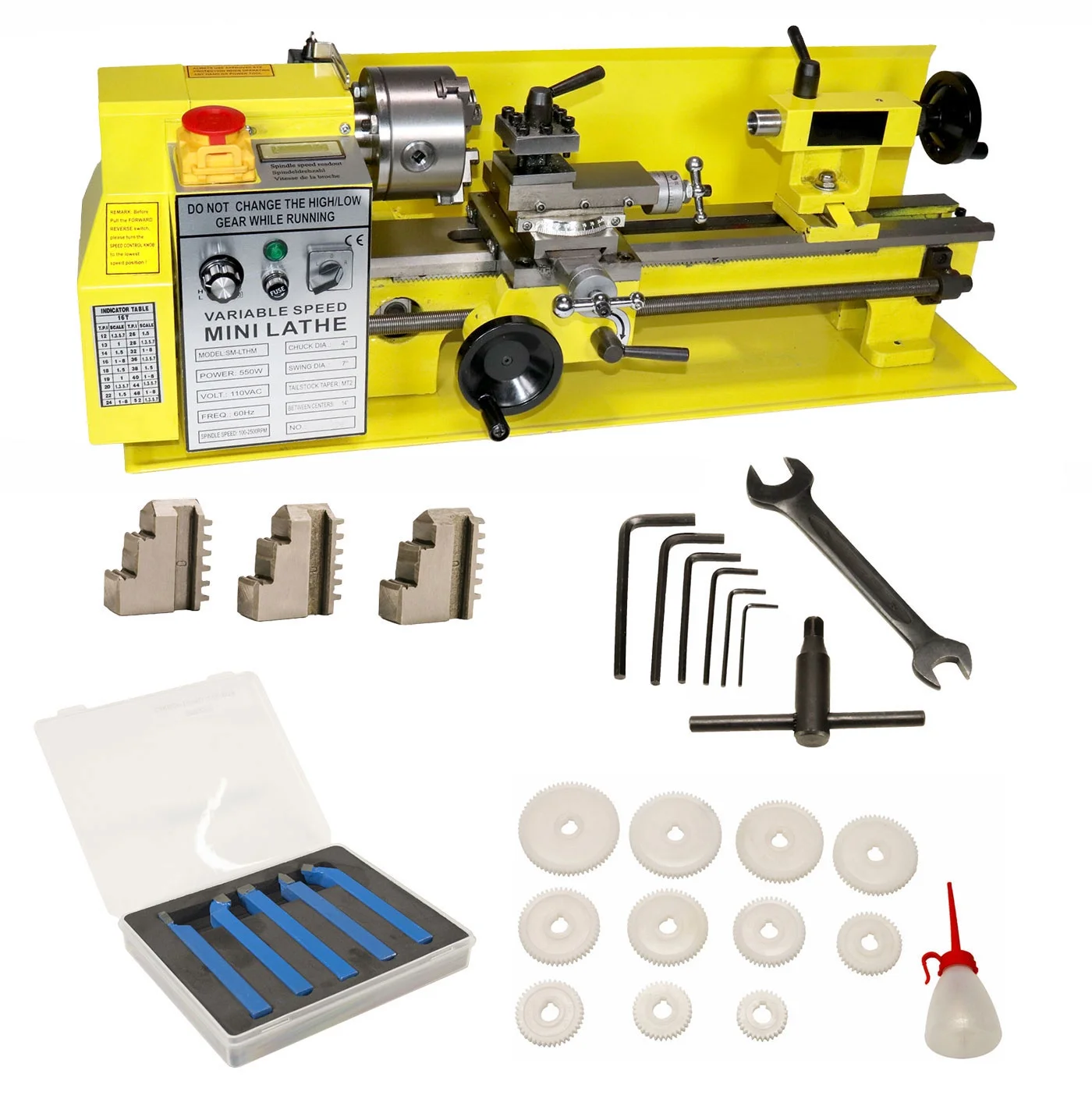 Erie Tools 7x14 Mini Metal Bench Top Variable Speed Lathe and Carbide Cutter Kit - Curated Treasures Market