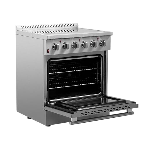Forno Galiano Full Electric 30" Inch. Freestanding Range and Oven with 4 Radiant Elements Ceramic Glass Cooktop - 4.32 Cu.Ft. Stainless Steel Convection Oven with Air Fryer Kit