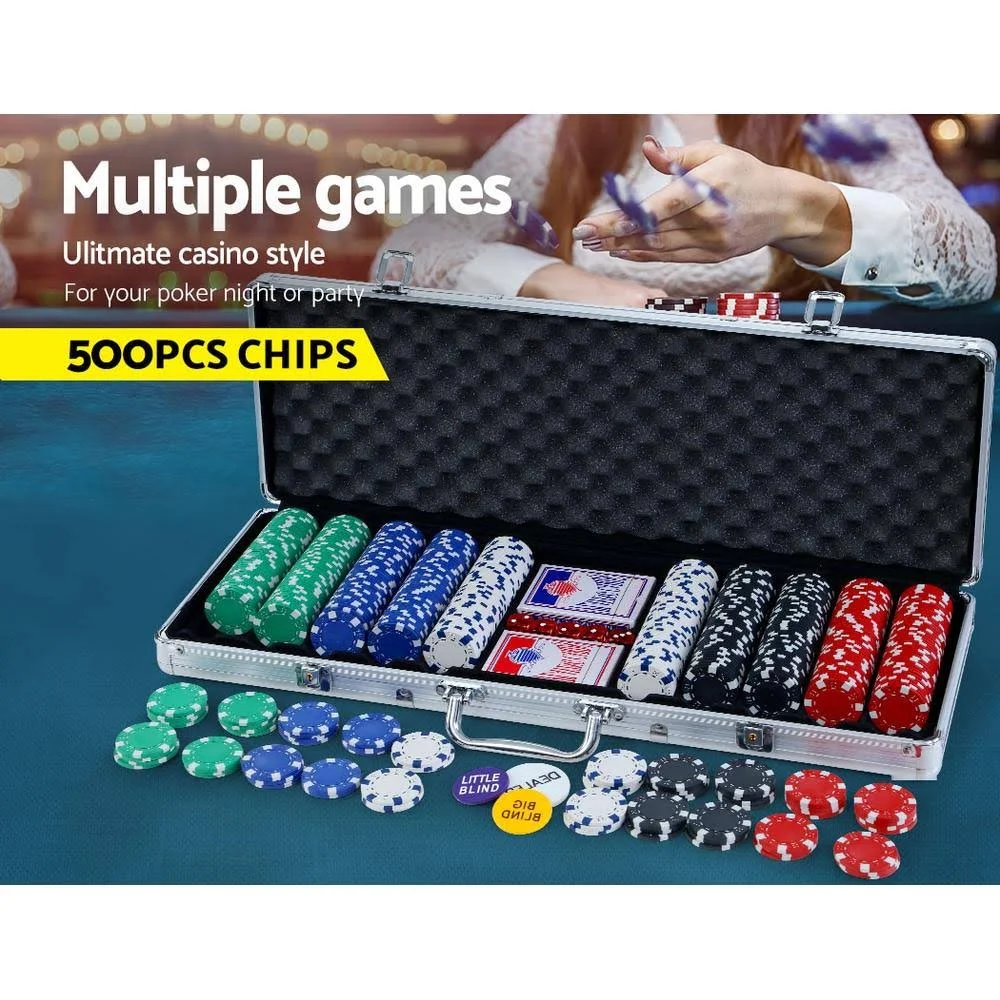 Poker Chip Set 500pc Chips Texas Hold&em Casino Gambling Dice Cards
