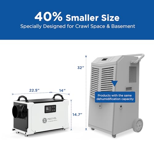 145 Pint Commercial Dehumidifier with Drain Hose for Crawl Spaces, Basements, Industry Water Damage Unit, Large Capacity, Compact, Portable, Auto Defrost, Memory Starting
