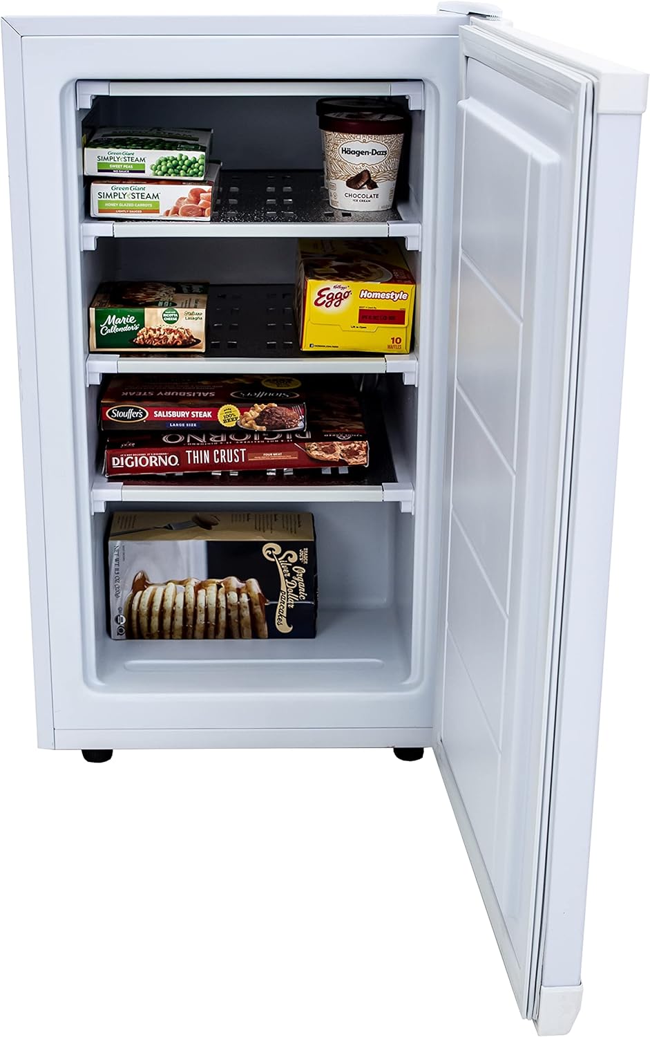 Avanti VF306 Compact Upright Freezer with 3 Metal Shelves, Adjustable Temperature Control, Flush-Back Design Perfect for Homes, Garages, Basements, White