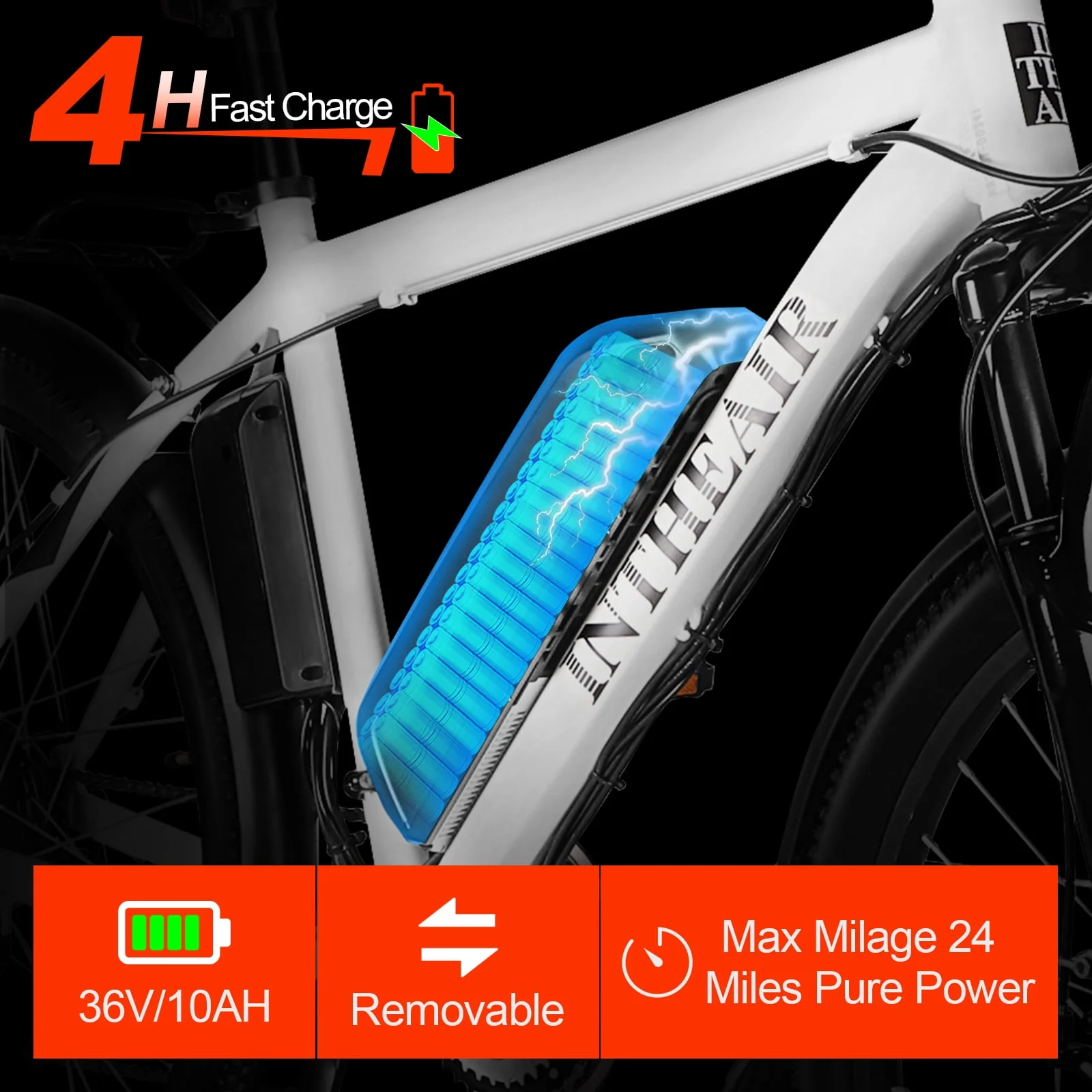 ZNH Electric Bike 26 Electric Mountain Bicycles 350W Motor E bike 21 Speed 36V 10Ah Electric Commuter Bike 20MPH Black Electric Bicycle Ebike