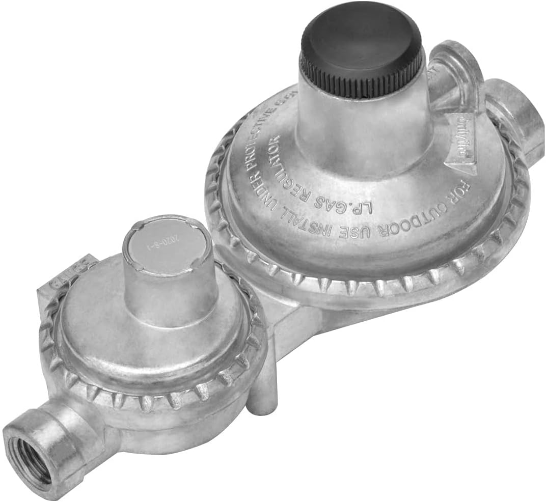 only fire Vertical Two Stage Propane Regulator for Propane Tank, 1/4" Female NPT Inlet and 3/8" Female NPT Outlet