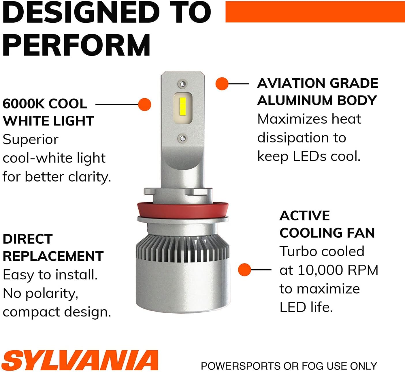 Sylvania H11 LED Powersport Headlight Bulbs for Off-Road Use or Fog Lights - 2 Pack Pack of 2