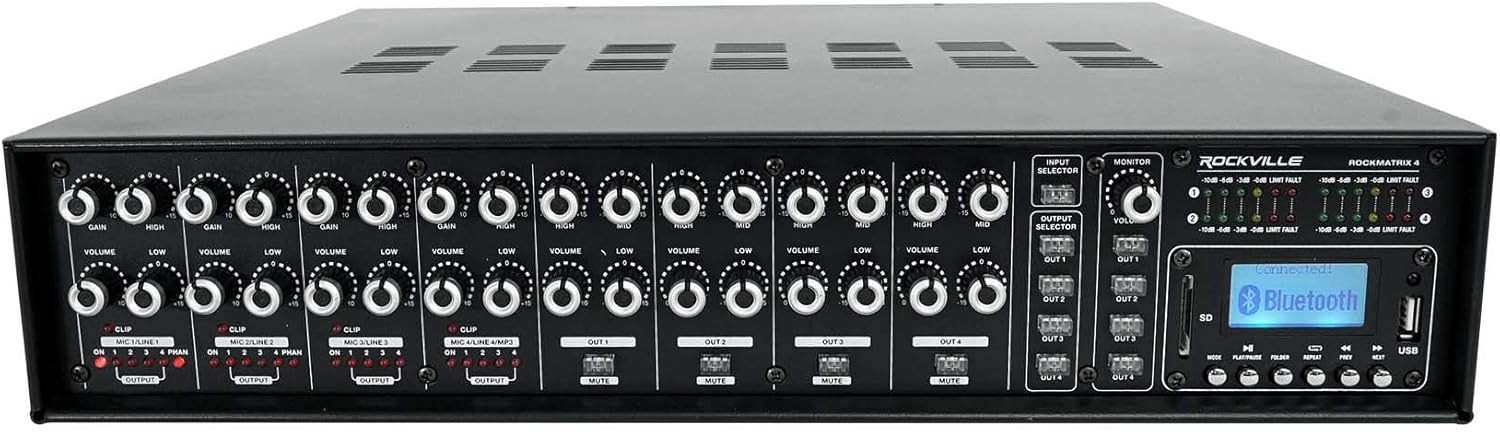 Rockville RCS350-6 350 Watt 6 Zone 70V Commercial/Restaurant Amplifier/Bluetooth