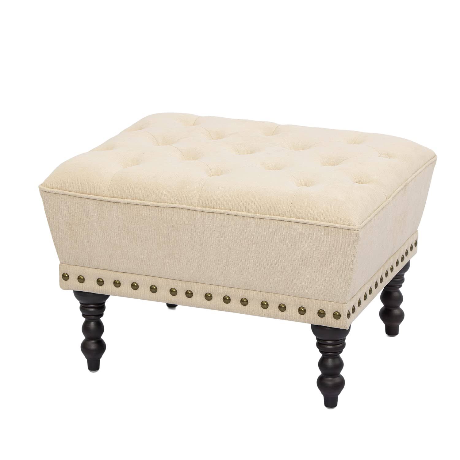Adeco Ottoman Footstool with Nailhead 17 Inches High (Ice Cream)