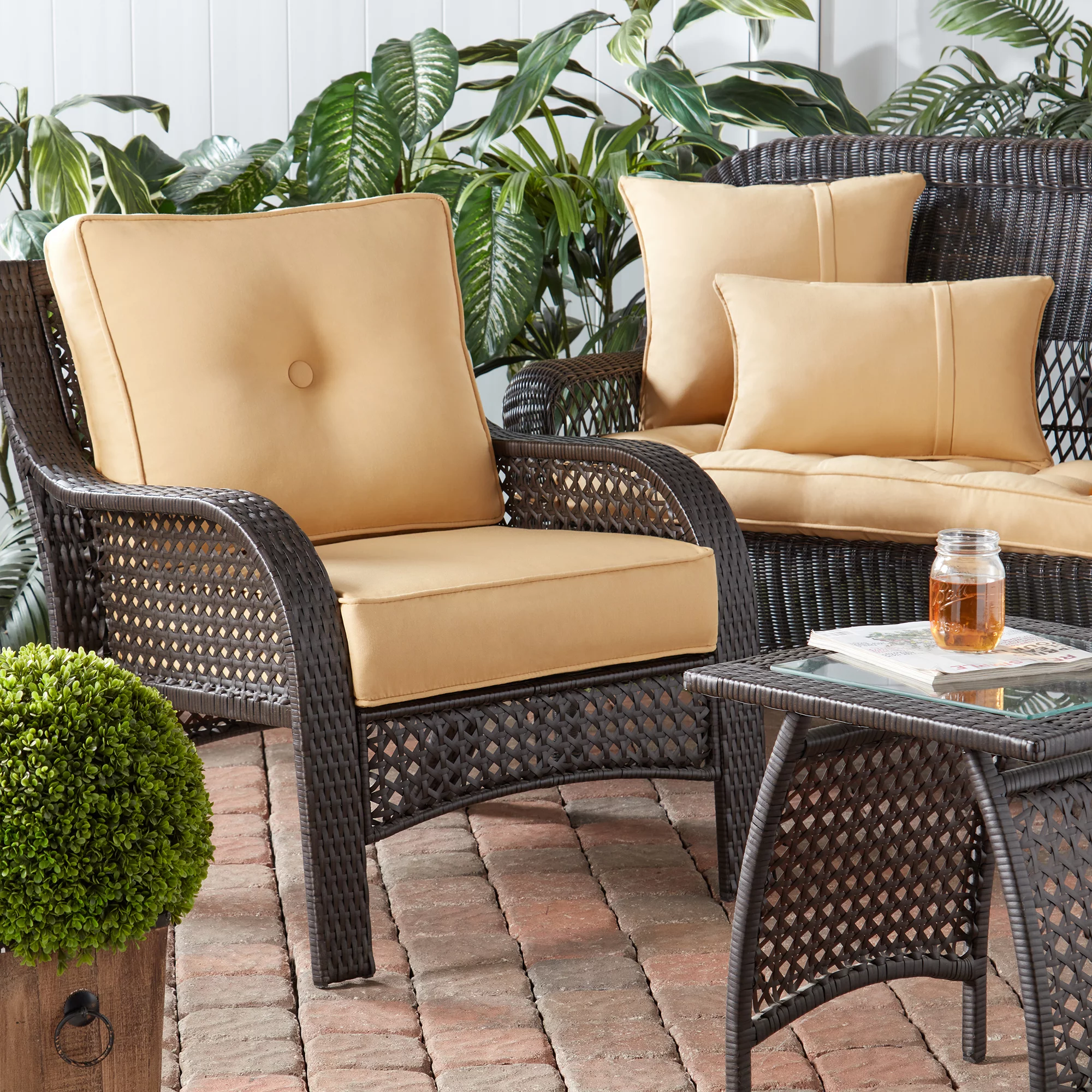 Wheat Outdoor Sunbrella Fabric 2-Piece Deep Seat Cushion Set by Greendale Home Fashions