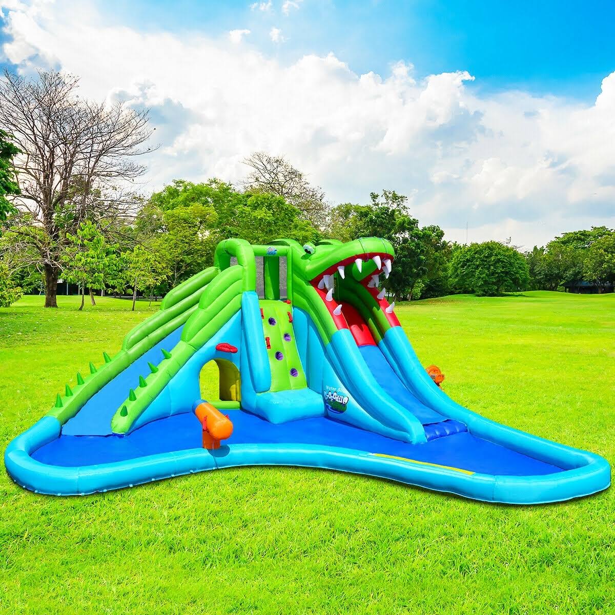 Costway Crocodile Inflatable Water Slide Climbing Wall Bounce House
