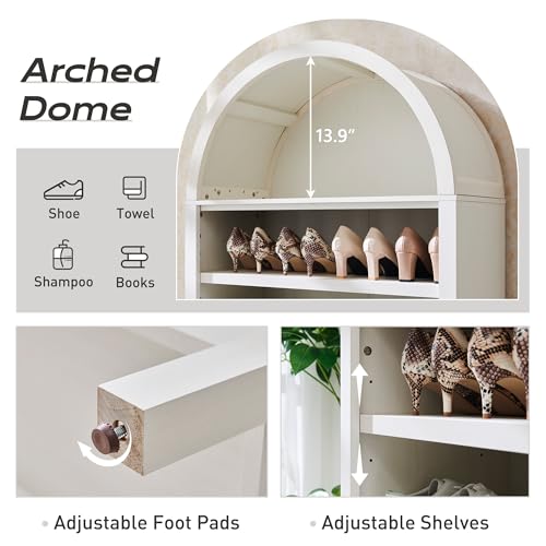 71" Tall Arched Bookshelf, 7 Tiers Arch Bookcase with Storage, Modern Farmhouse Book Shelf with Adjustable Shelves, Wood Bookshelf w/Open Display Shelves for Living Room, Office (Natural)