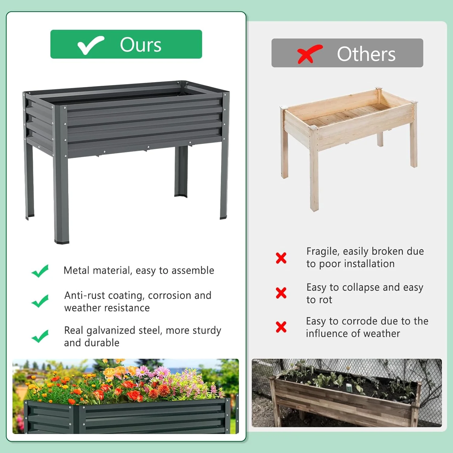 ABORON Galvanized Raised Garden Bed with Legs, 46×24×32in Large Metal Elevated Raised Planter Box with Glove for Backyard, Patio, Balcony - Curated Treasures Market
