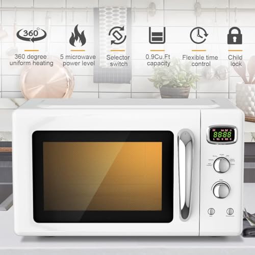 Retro Microwave Oven, SIMOE Compact Microwave Countertop