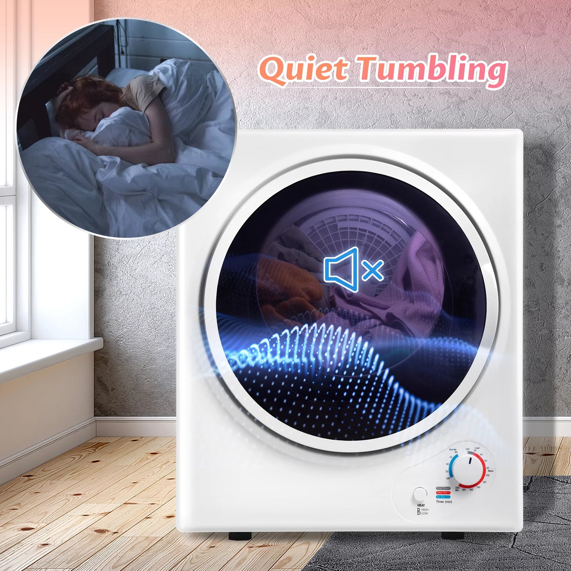 iRerts Compact Laundry Dryer, 850W Portable Clothes Dryer with 5 Drying Modes, Stainless Steel Tub and Wall Mount Kit, Front Load Electric Clothes Dryer Machine for Apartments, Dormitory, RVs, White