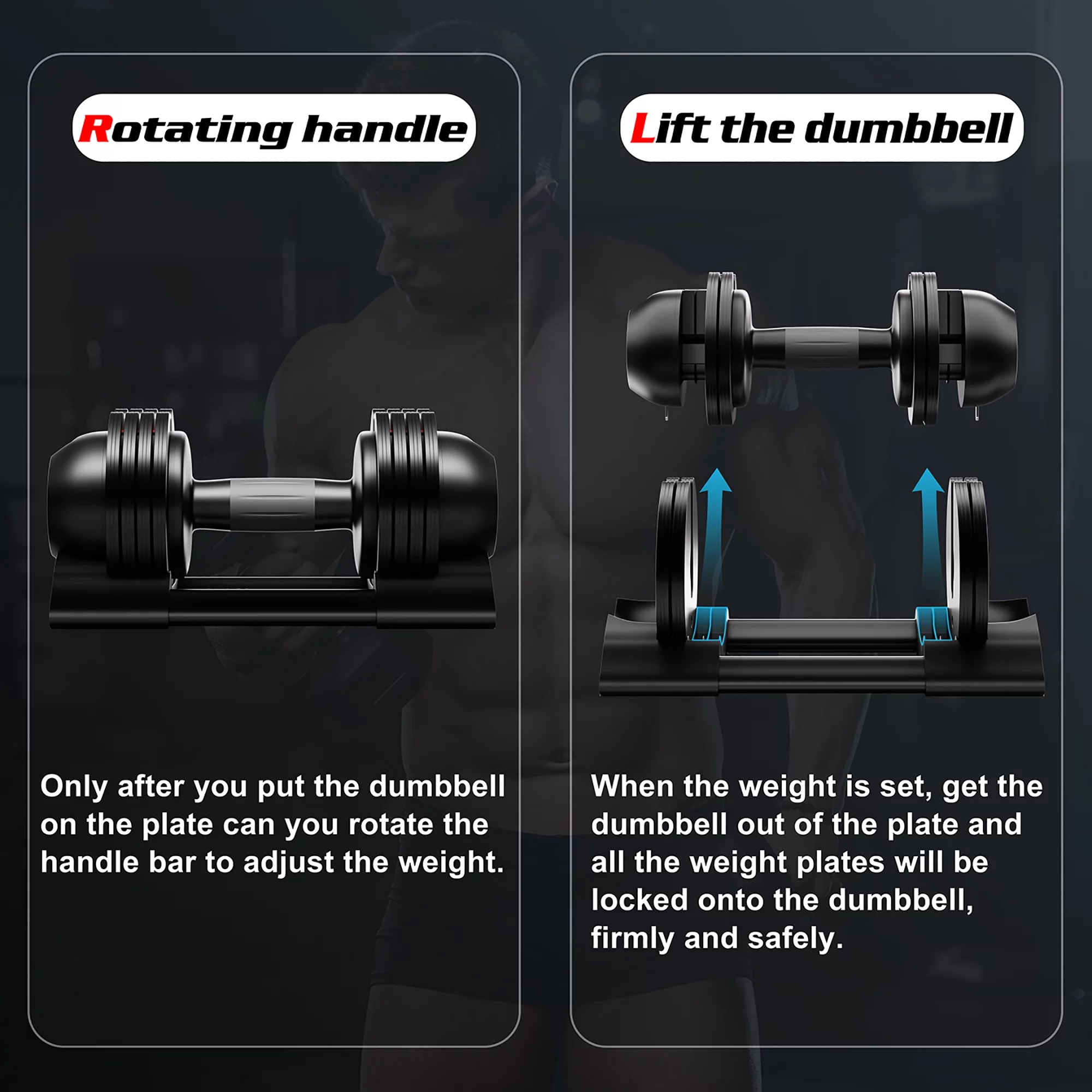 Adjustable Dumbbell,22lb/44lb/52lb Single Dumbbell Set with Tray for Workout Strength Training Fitness