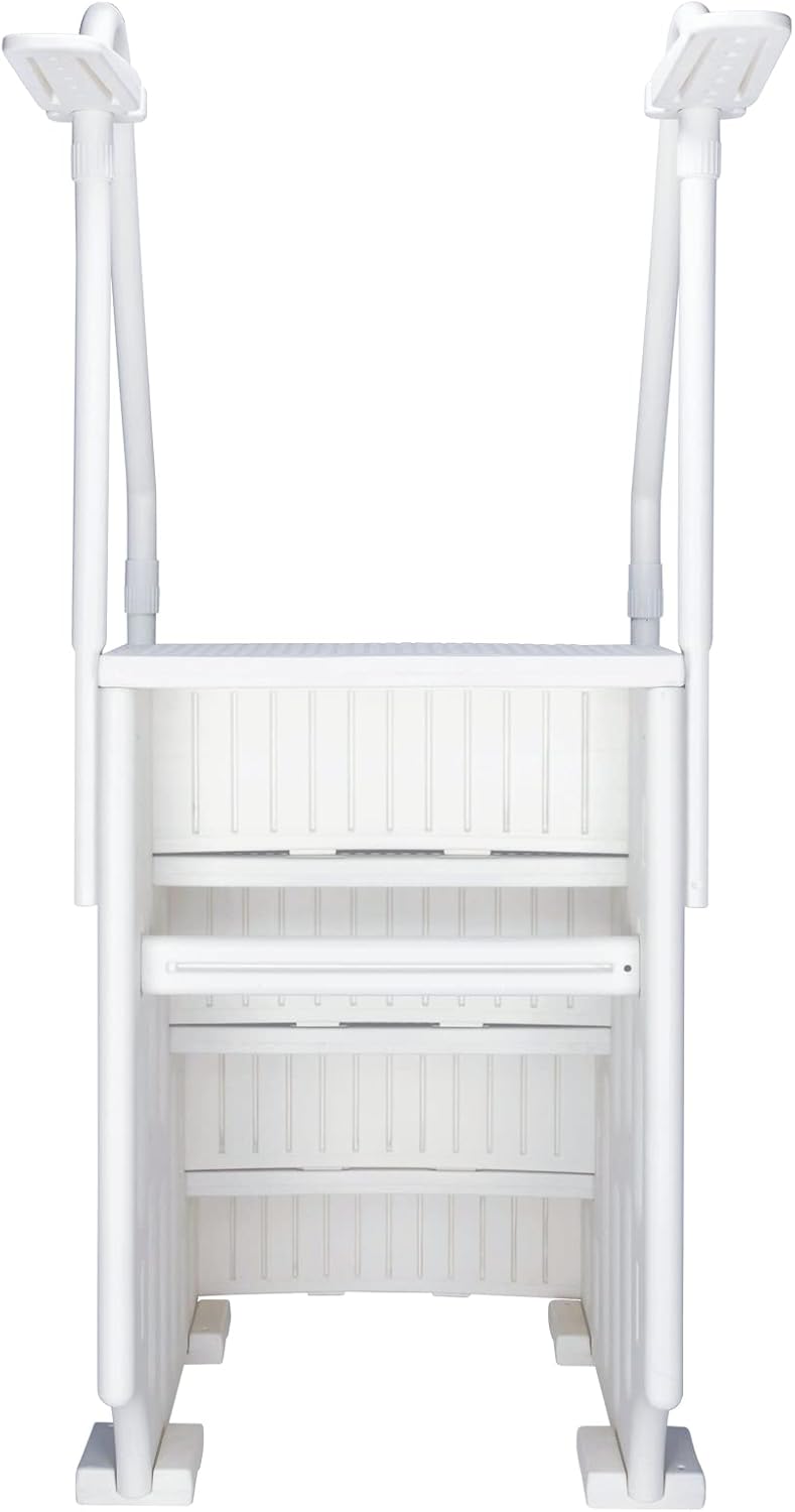 Above Ground Swimming Pool Ladder with Handrails, Pool Steps to Deck, Adjustable Pool Safety Ladder for Above Ground Swimming Pools, White