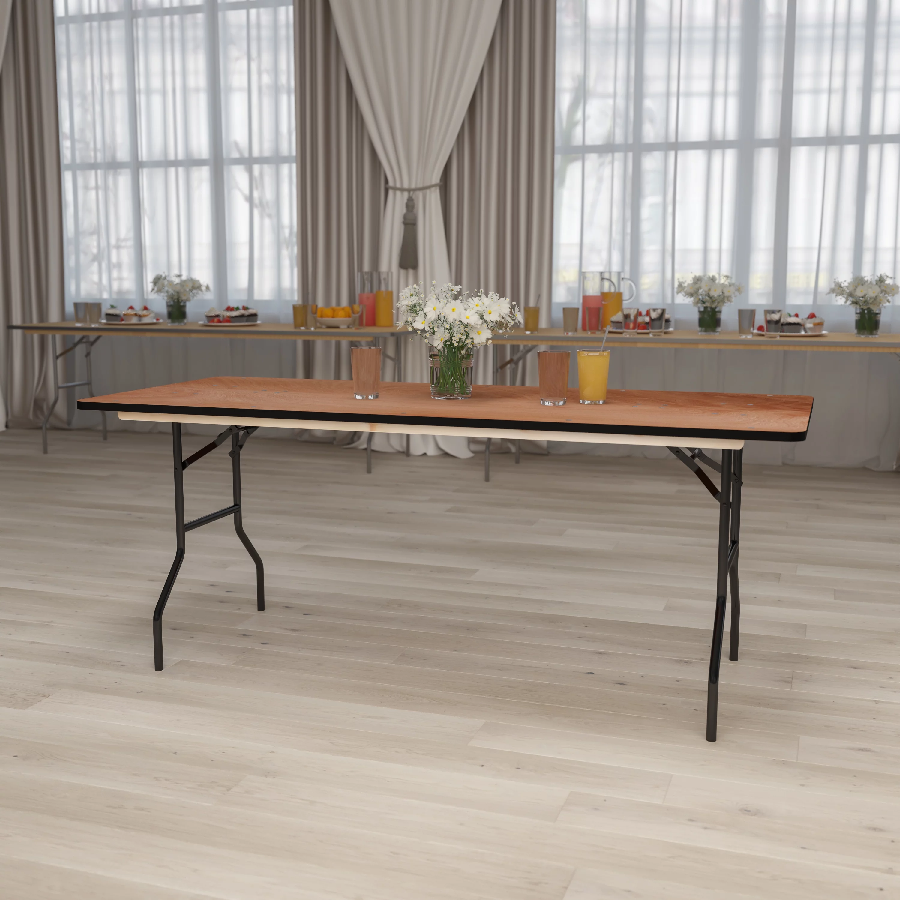 BizChair 6-Foot Rectangular Wood Folding Banquet Table with Clear Coated Finished Top