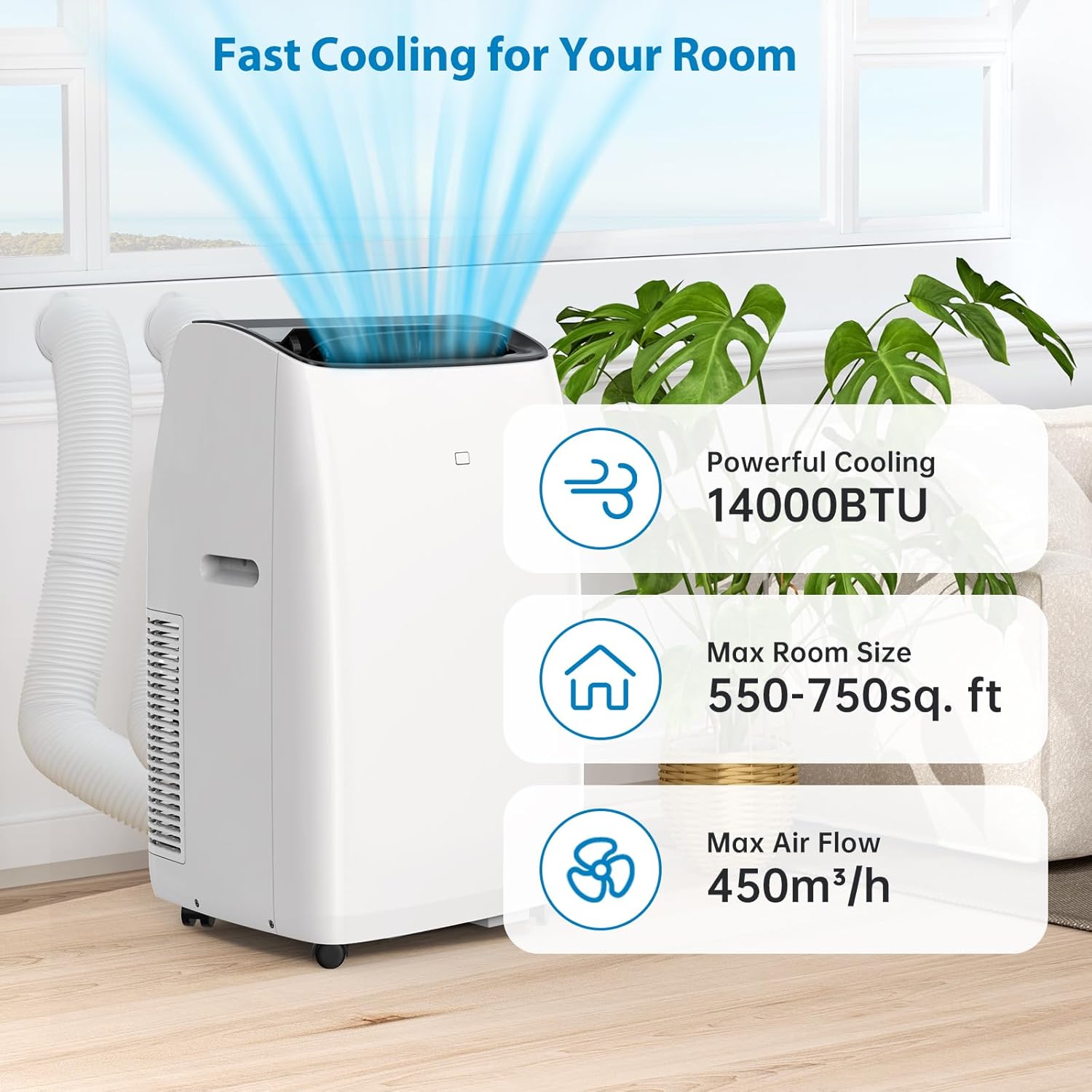Acekool 14000 BTUs Inverter Portable Air Conditioner and Heater, Portable AC Unit for Rooms Up to 750 Sq. Ft, with Remote Control, Dual Hose, Window Kit, Energy-Saving 13.6 CEER, Low Noise (42dB)