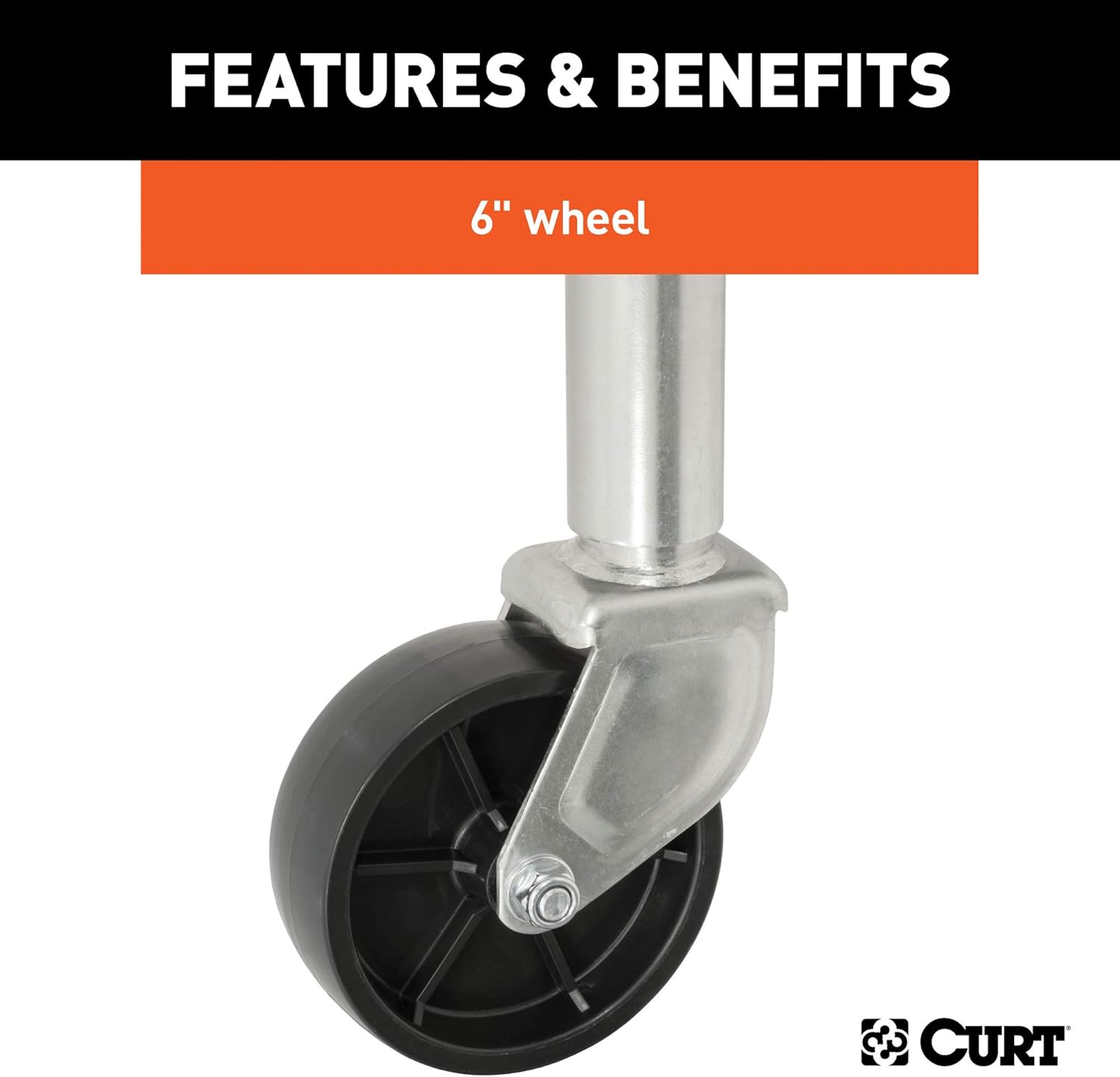 CURT 28112 Marine Boat Trailer Jack with 6-Inch Wheel, 1,200 lbs. 11 Inches Vertical Travel Pack of 2
